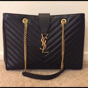 Saint Laurent Black Matelasse Leather Cassandre Shopper Tote